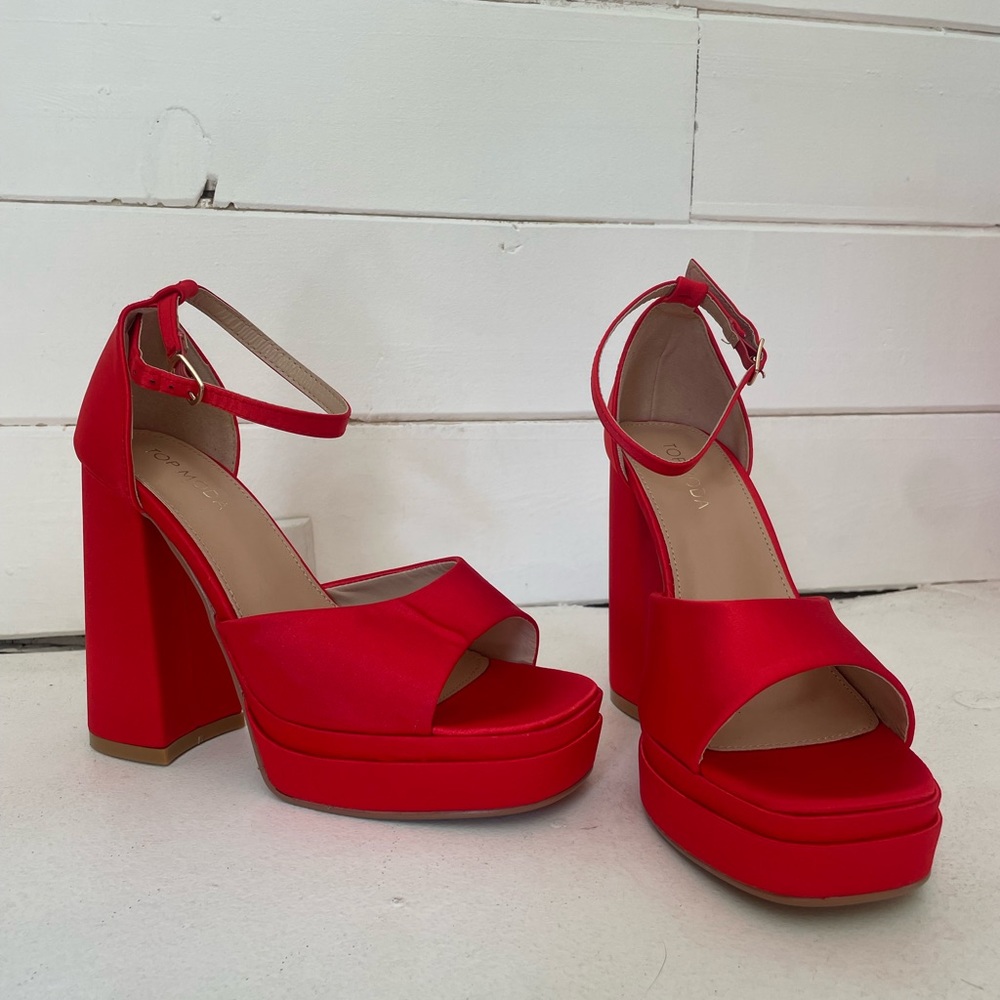 Red Satin Platform Heels